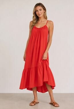 Xirena Joli Apple Red Gauze Cotton Maxi Dress Tie Strap XS Made In USA Coastal